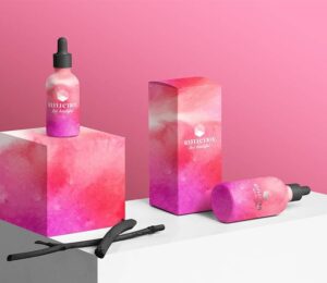 logo packaging of pink and white spray bottles product shot