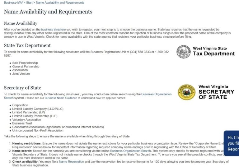 West Virginia Secretary of State (WVSOS) name availability