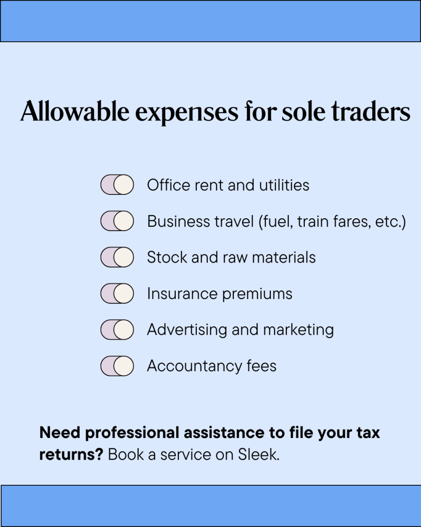 six different allowable expenses for sole traders