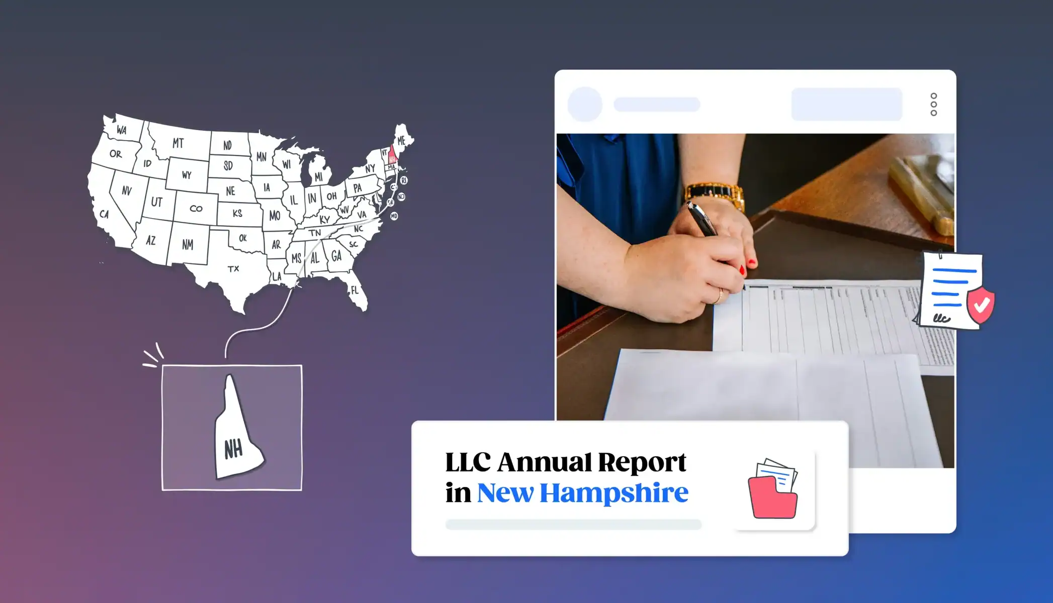 New Hampshire LLC annual report states map New Hampshire map
